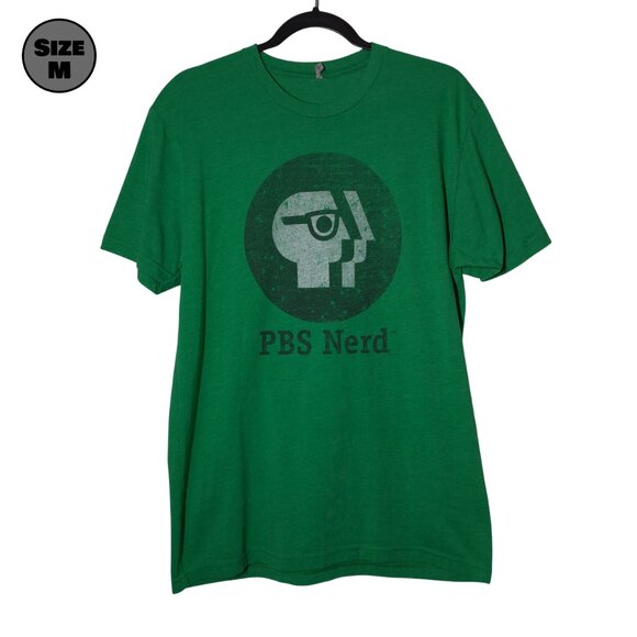 PBS Nerd USED Shirt (M, Green, Public Broadcasting Service, Television) - Picture 1 of 8